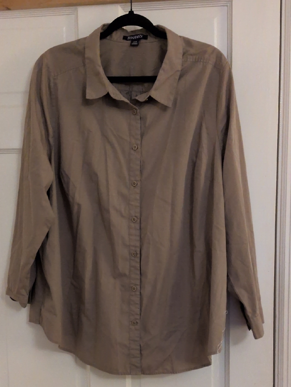 Roaman's Long-Sleeve Button Front Shirt in Taupe